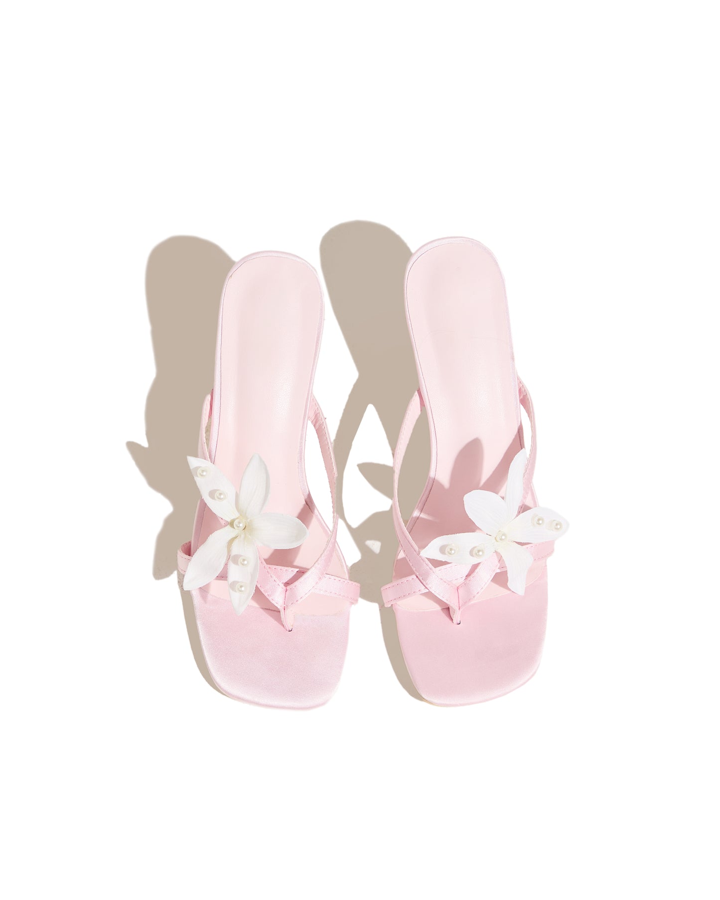Luna - Pink Satin Heel with Flower and Pearls